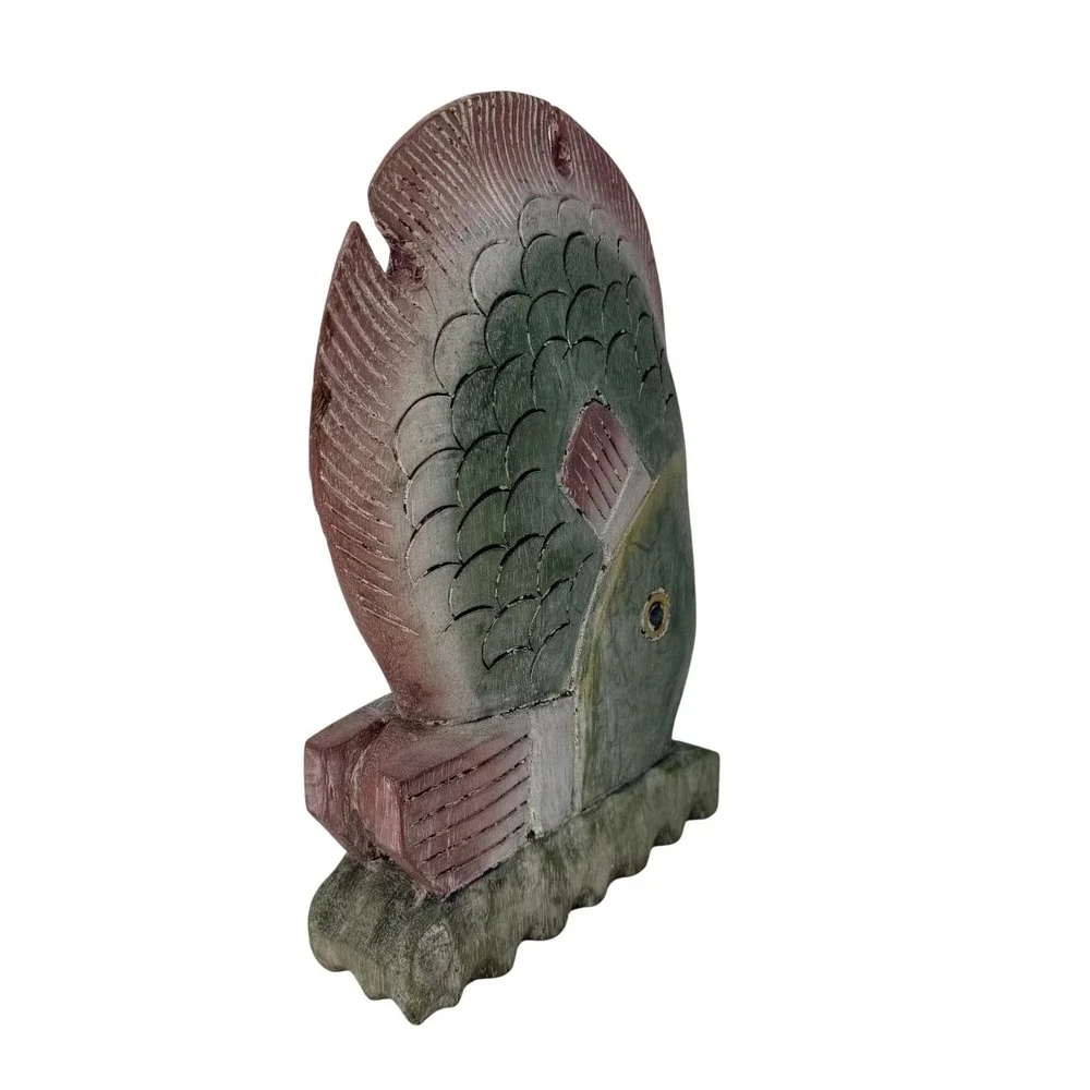 Vintage Large  Hand Carved Wooden Fish‎ Sculpture Folk Art Nautical Decor